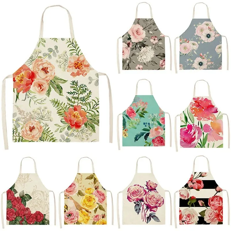 Linum Home Textiles - Delantal de lino con flores de