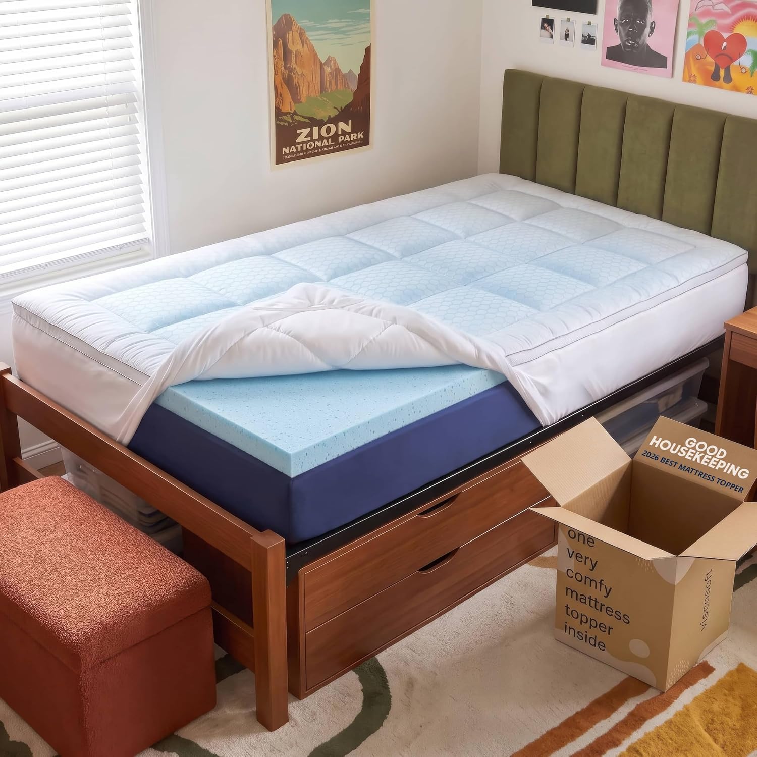 Memory Foam Topper - Cubrecolchón de Espuma Viscoelástica con Pillow