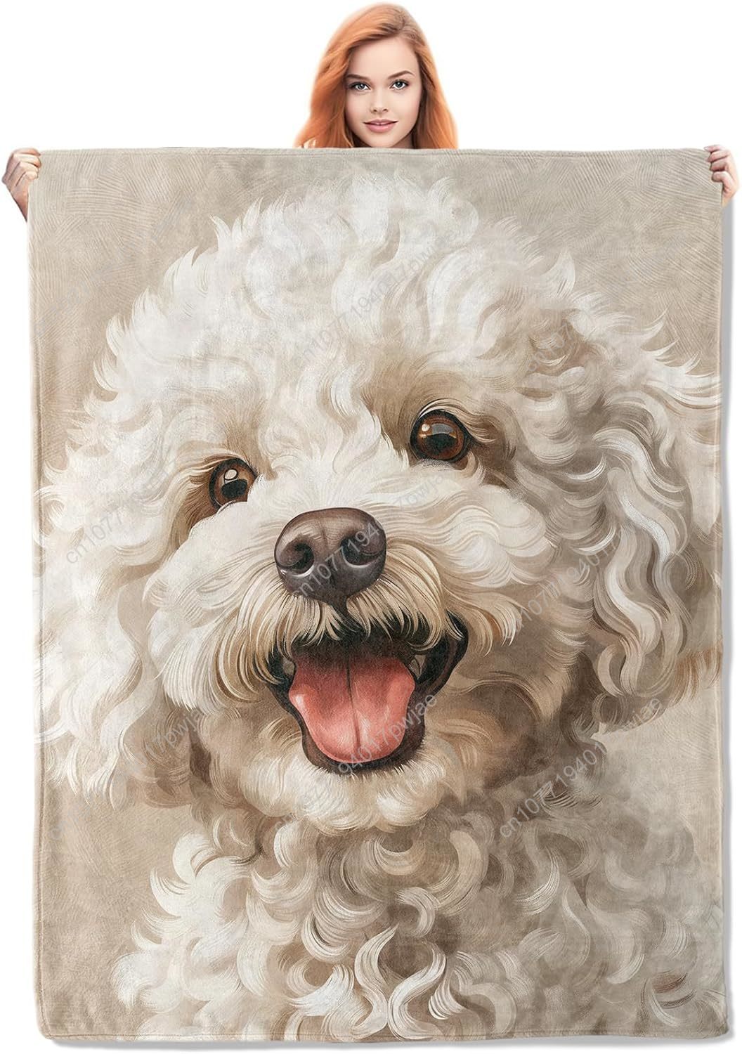 Home Textiles Designer - Manta con retrato de caniche alegre,